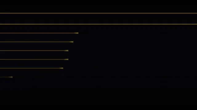 Ten golden threads of varying thickness race across a dark field from left to right — the fastest arriving first, the slowest still in motion — against a background of faint scoring marks.